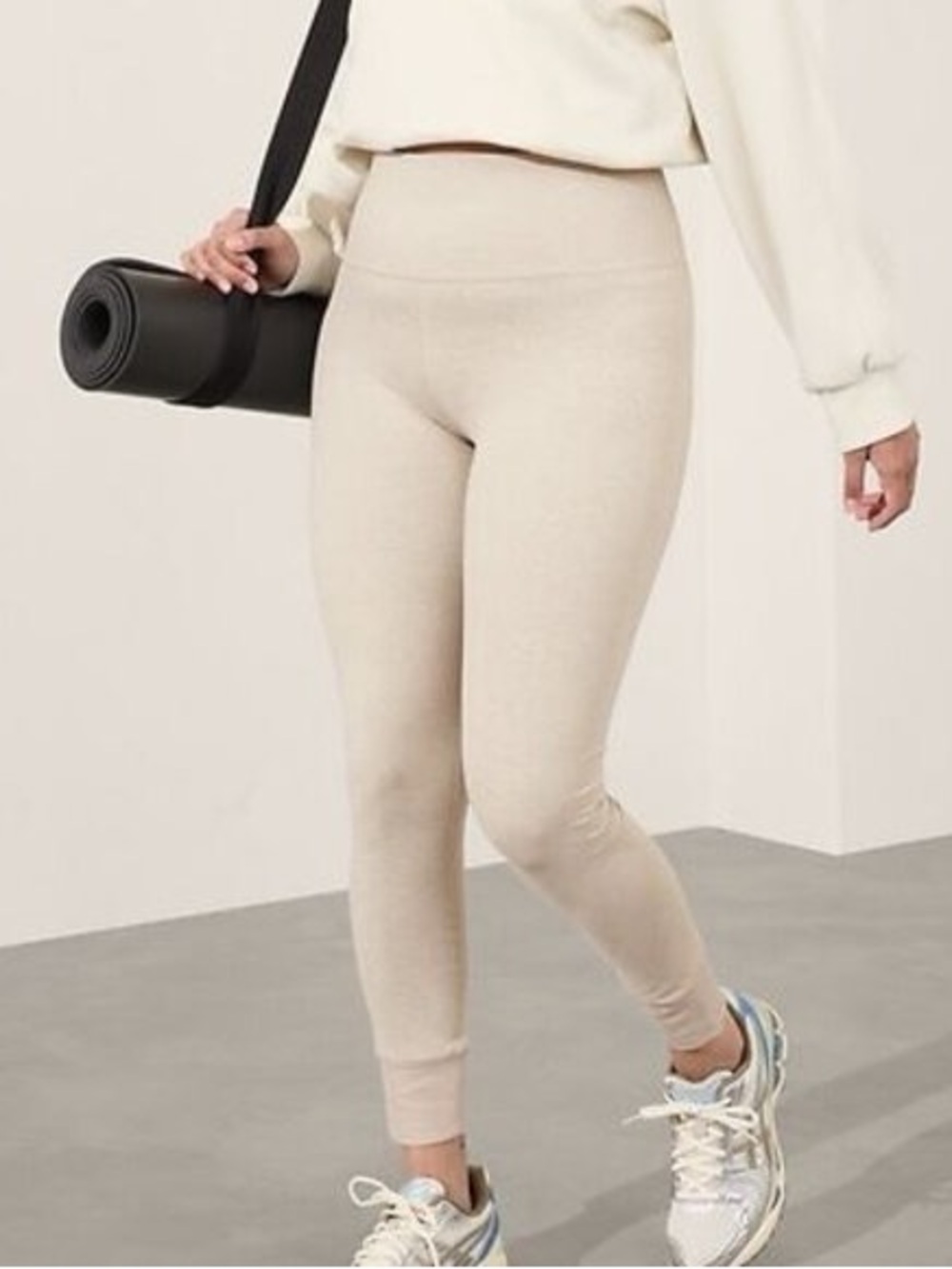 Athleta Softluxe Tight Leggings Jogger Hem Oatmeal Beige Size Large